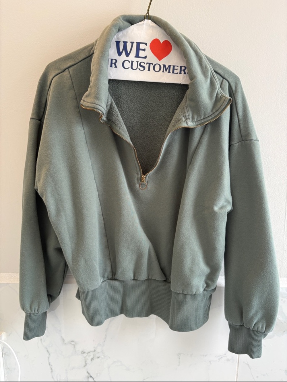 a new day Sage Green Pullover with Ribbed Collar